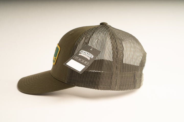 "THE HELL I WON'T" Olive Trucker hat