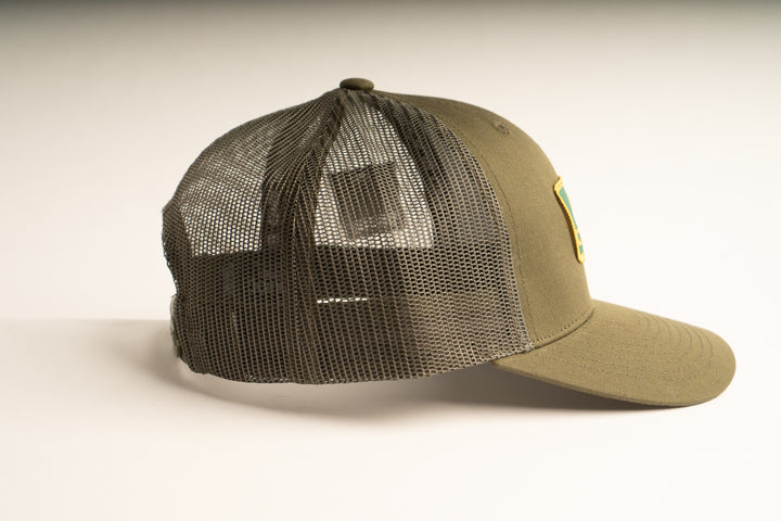 "THE HELL I WON'T" Olive Trucker hat