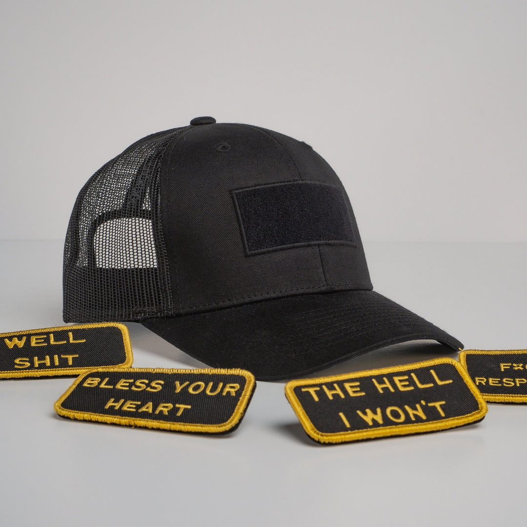 Modular Black/Gold Velcro Patch Trucker Hat Bundle