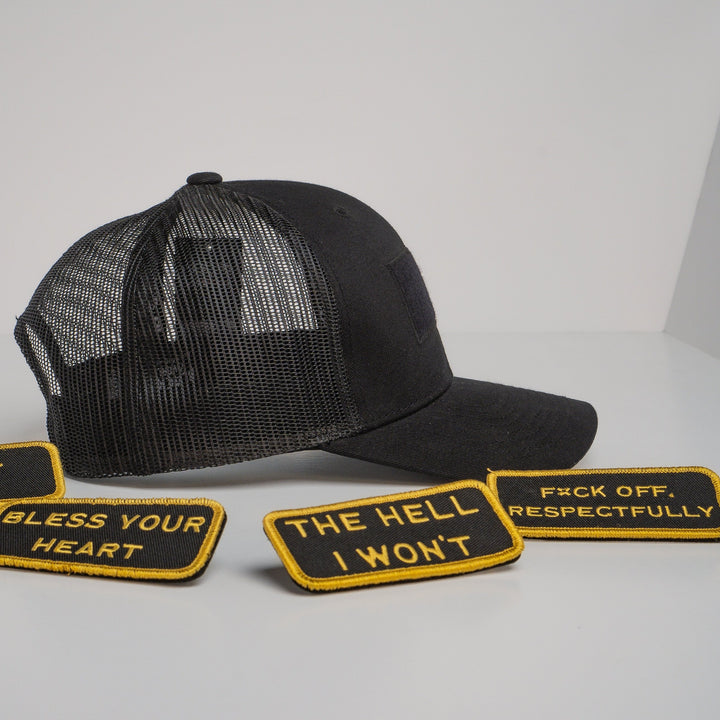 Modular Black/Gold Velcro Patch Trucker Hat Bundle