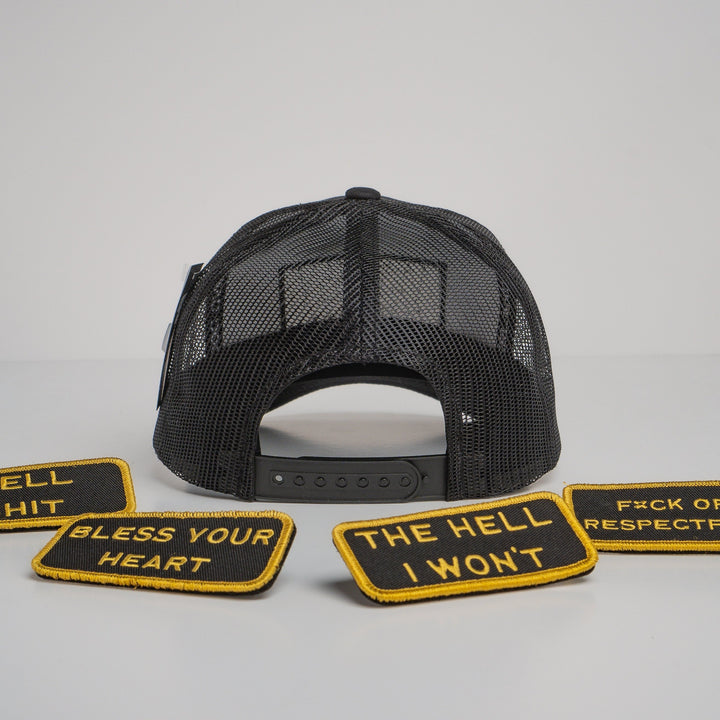 Modular Black/Gold Velcro Patch Trucker Hat Bundle