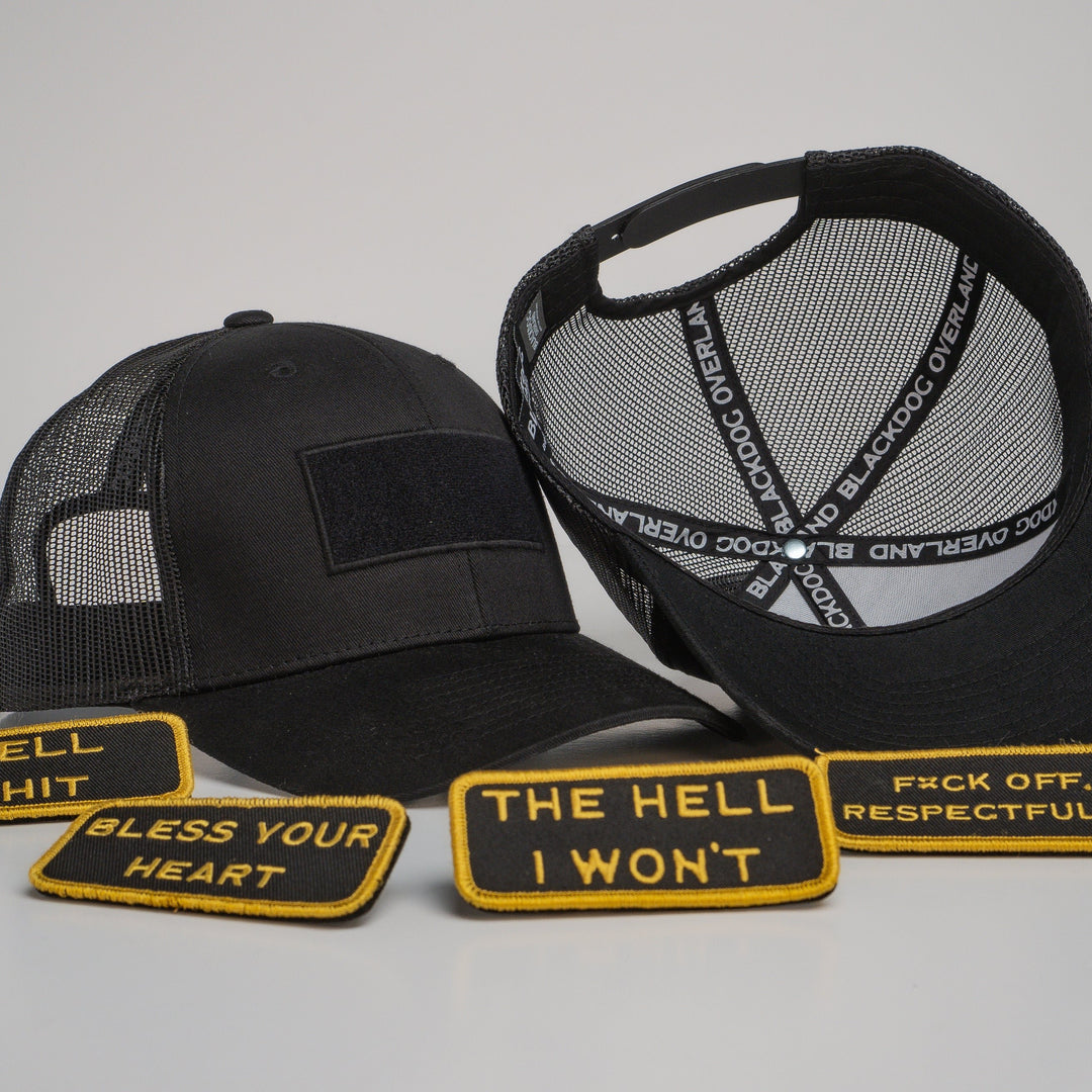 Modular Black/Gold Velcro Patch Trucker Hat Bundle