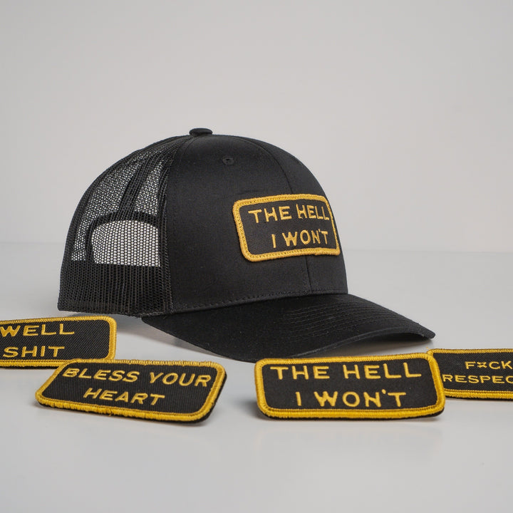 Modular Black/Gold Velcro Patch Trucker Hat Bundle