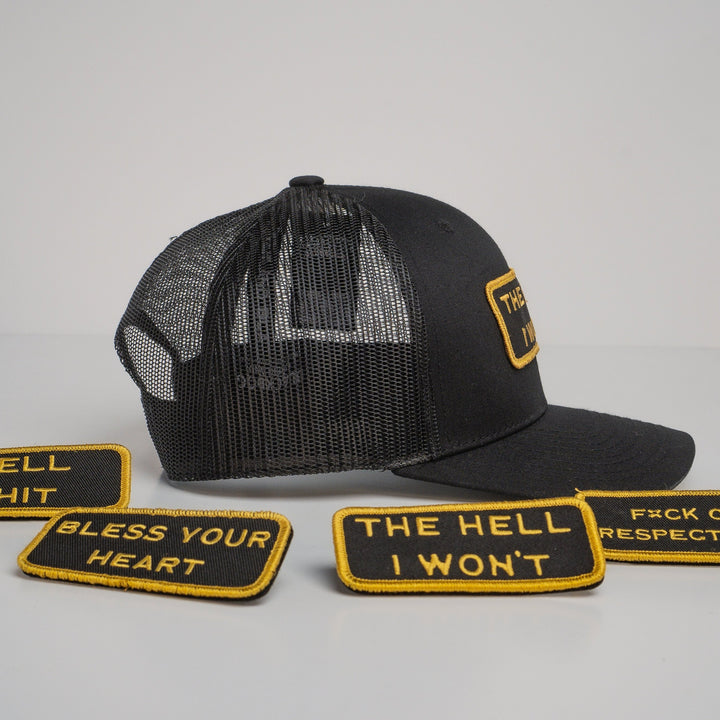 Modular Black/Gold Velcro Patch Trucker Hat Bundle