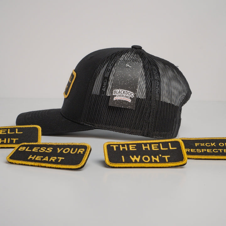 Modular Black/Gold Velcro Patch Trucker Hat Bundle